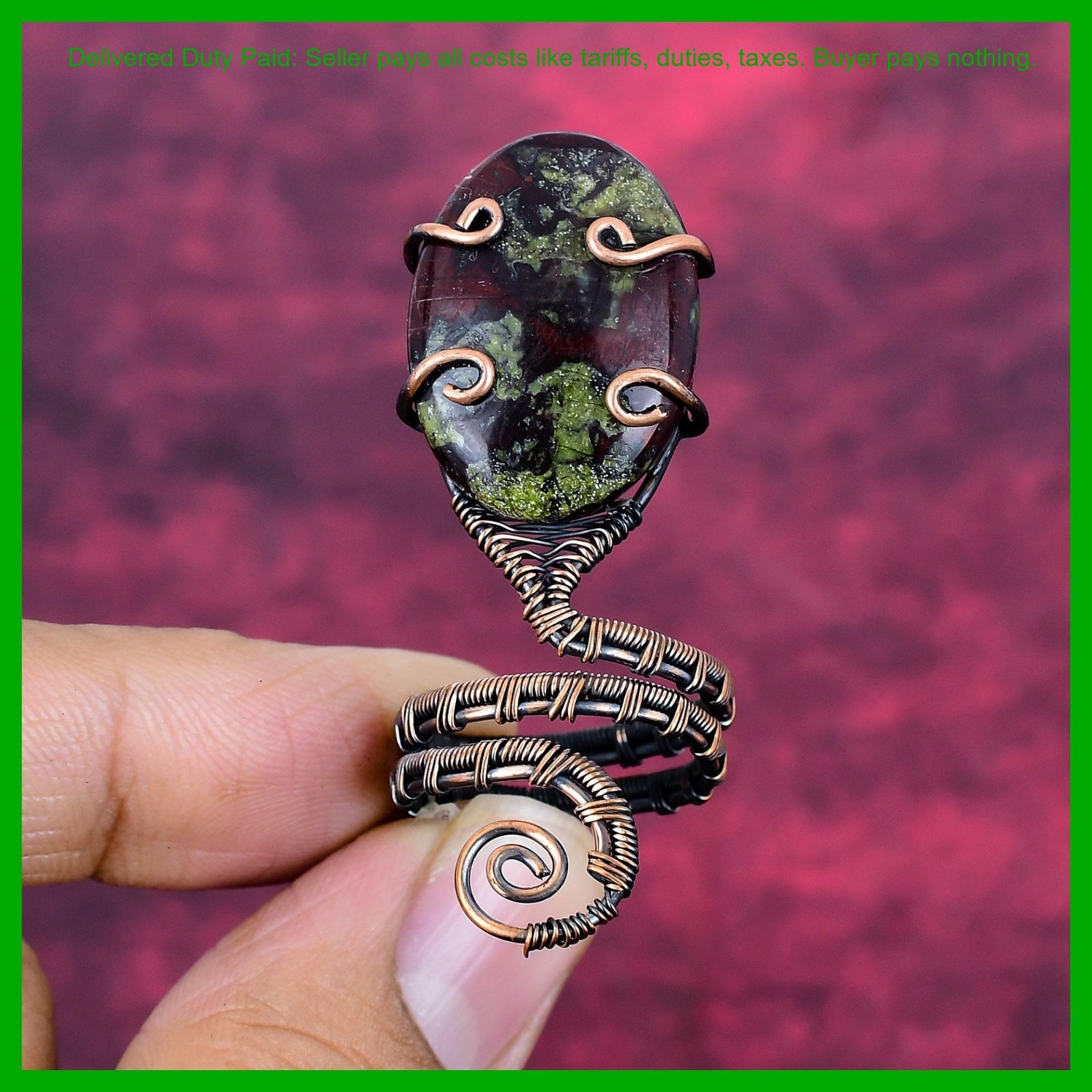 Valentines Deal Copper Natural Dragon Bloodstone Promise Wire Wrapped New Ring