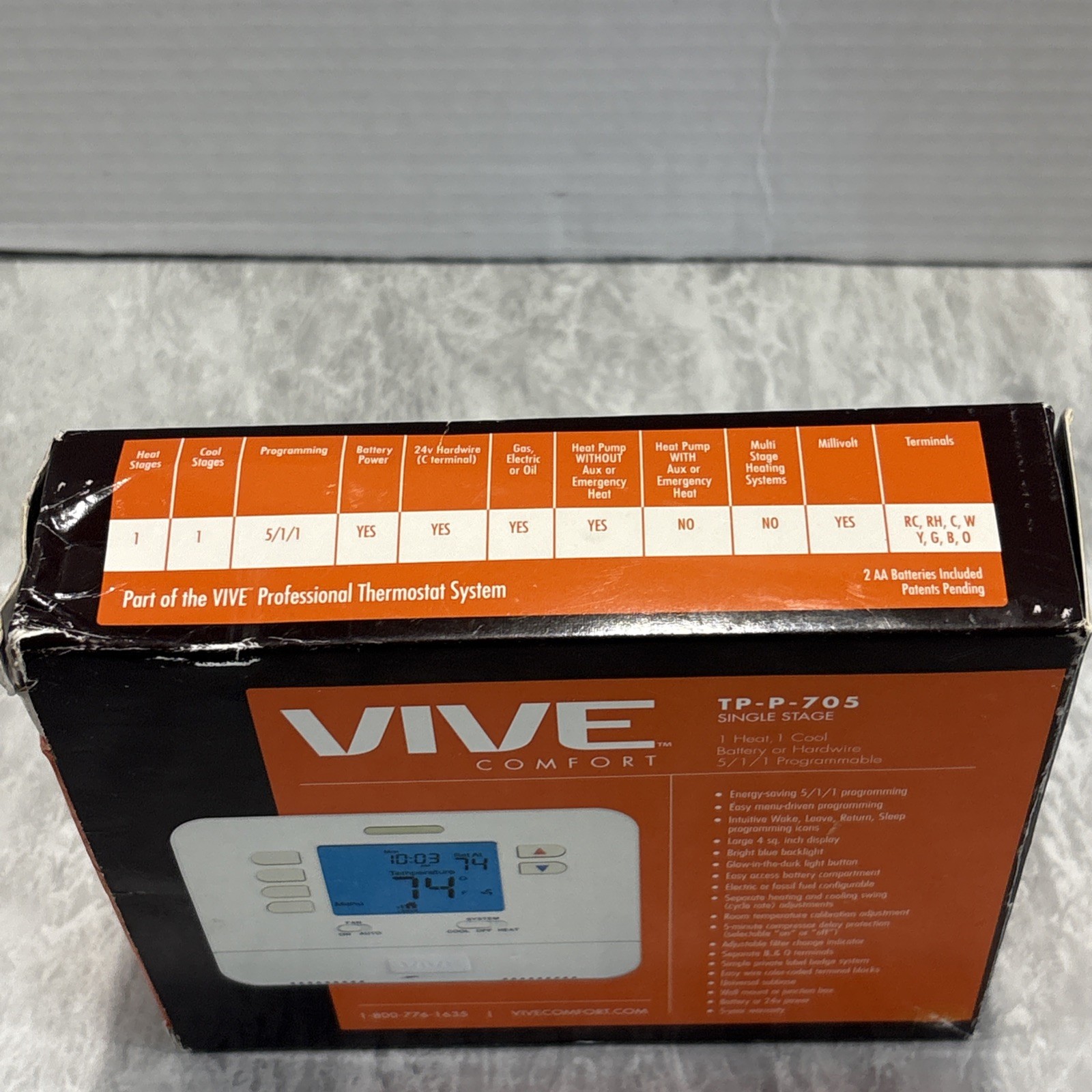 VIVE COMFORT TP-P-705 Programmable Thermostat Single Stage (NEW)