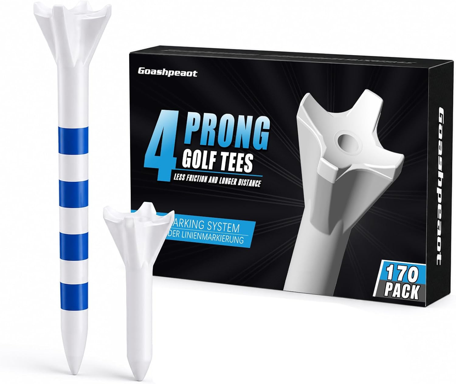 170 Pack Golf Tees, 50 Iron & 120 Driver Tees, 4-Prong Plastic Tee Set