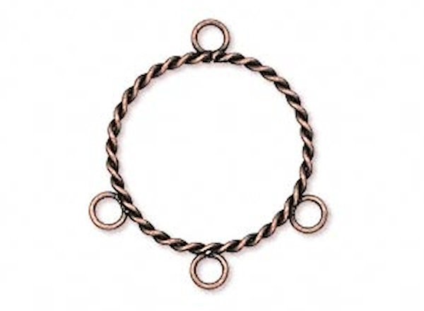 Focal, 10 Antiqued Copper Plated Brass 21mm Twist Beading Hoops with 3 Loops *