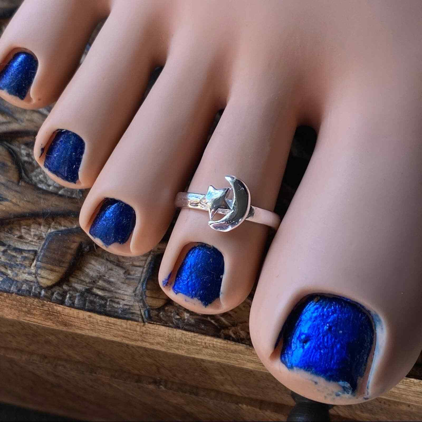 Moon And Star Sterling Silver Toe Ring Midi Ring Star Toe Ring