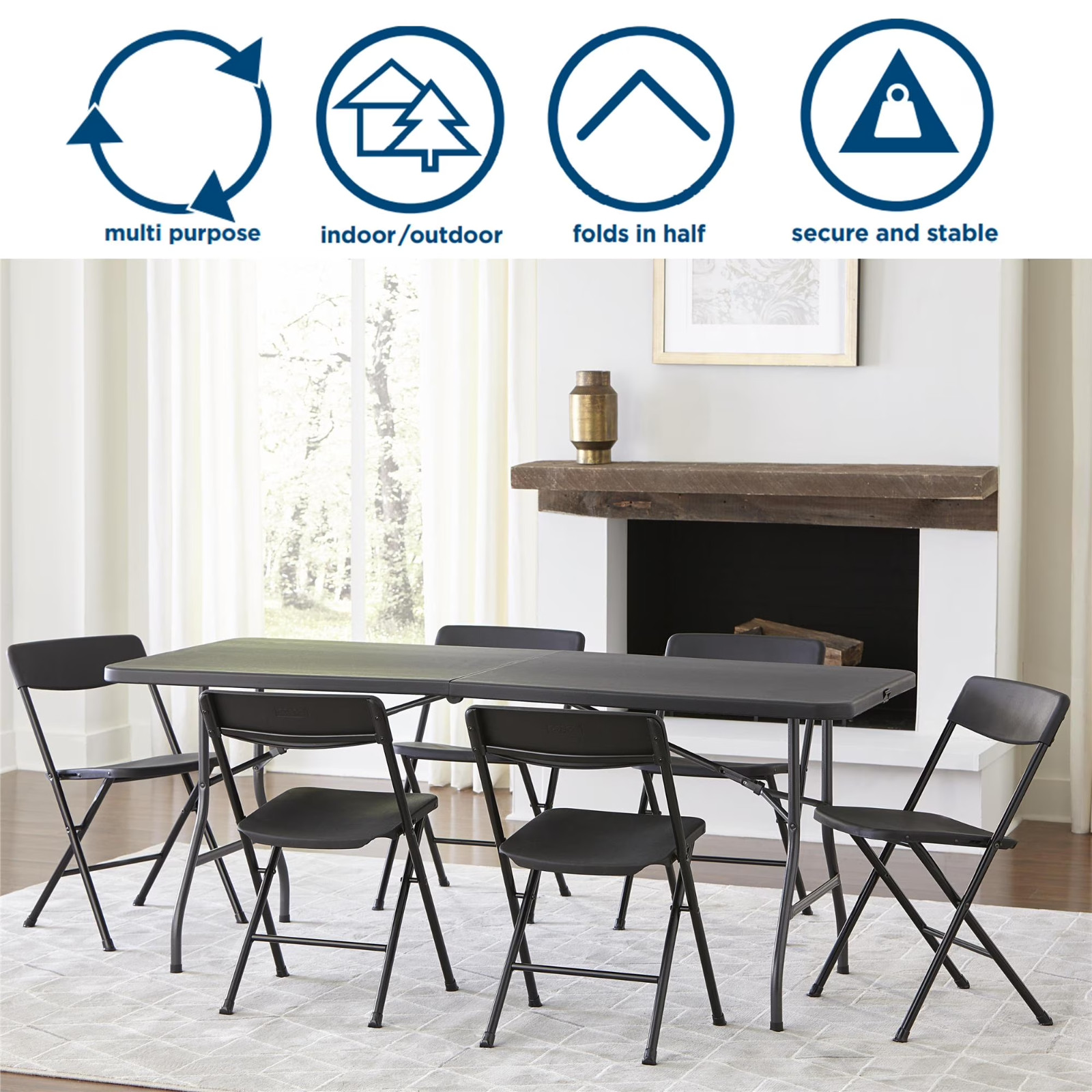 Cosco Heavy-Duty 6 Foot Premium Folding Table, Black