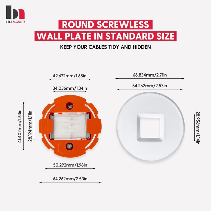 2 Pack Screw less Brush wall plate cable pass through with Brackets - In Wall...