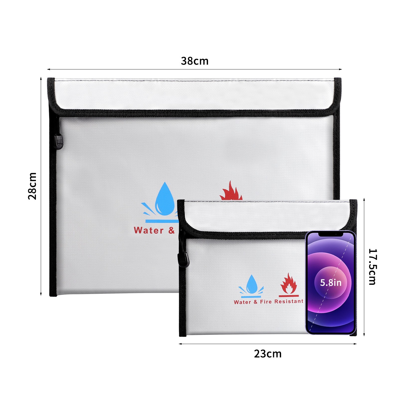 Fireproof Document Cash Storage Bags 2 Pack Waterproof Safe Pouch