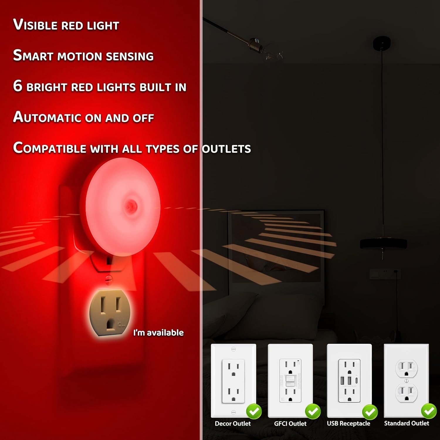 Compact Red Motion Sensor Night Lights - 2 Pack for Safe Sleep & Navigation
