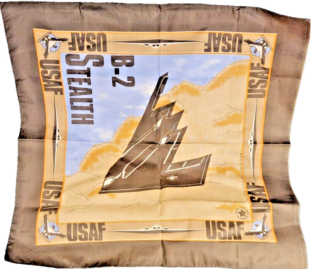 United States Air Force Vtg B-2 Stealth Bomber Scenic Black USAF Handkerchief