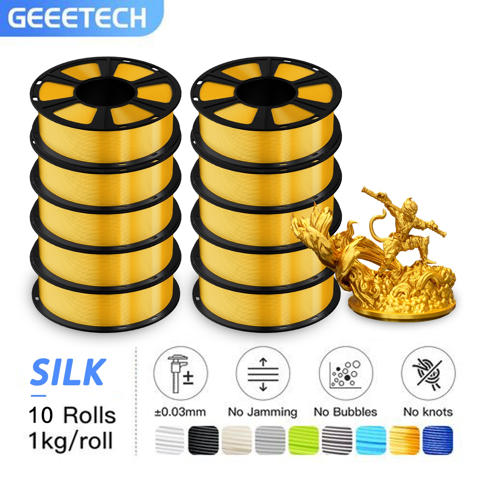 GEEETECH 1/2/3/5/10KG 3D Printer Filament Silk Gold PLA 1.75mm Bulk Lot