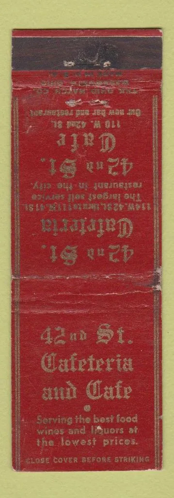 Matchbook Cover - 42nd Street Cafeteria New York City?