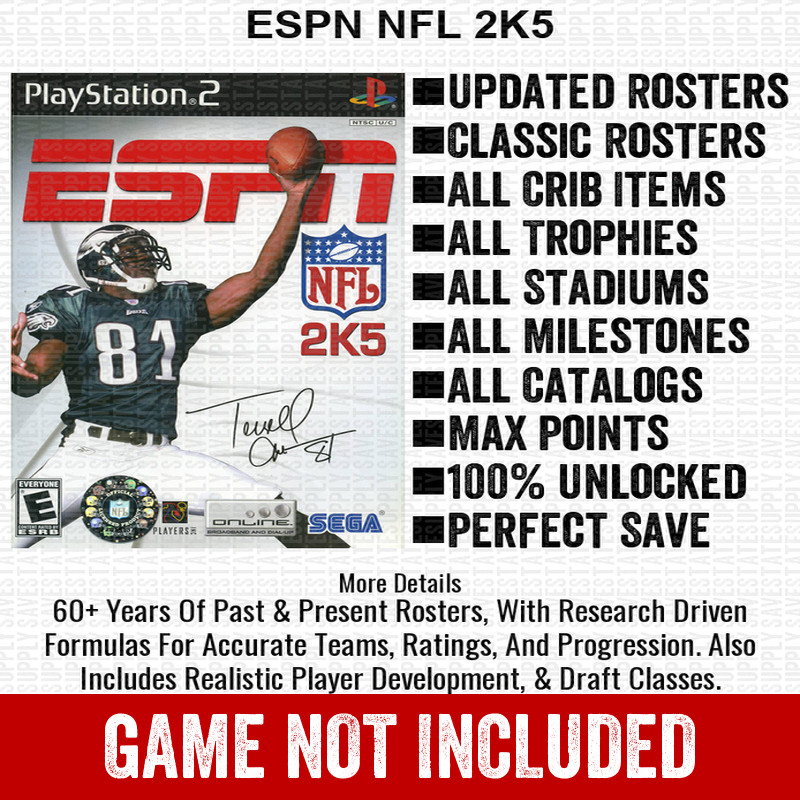 ESPN NFL 2K5 Classic Historic Updated Roster Update PS2 Memory Card