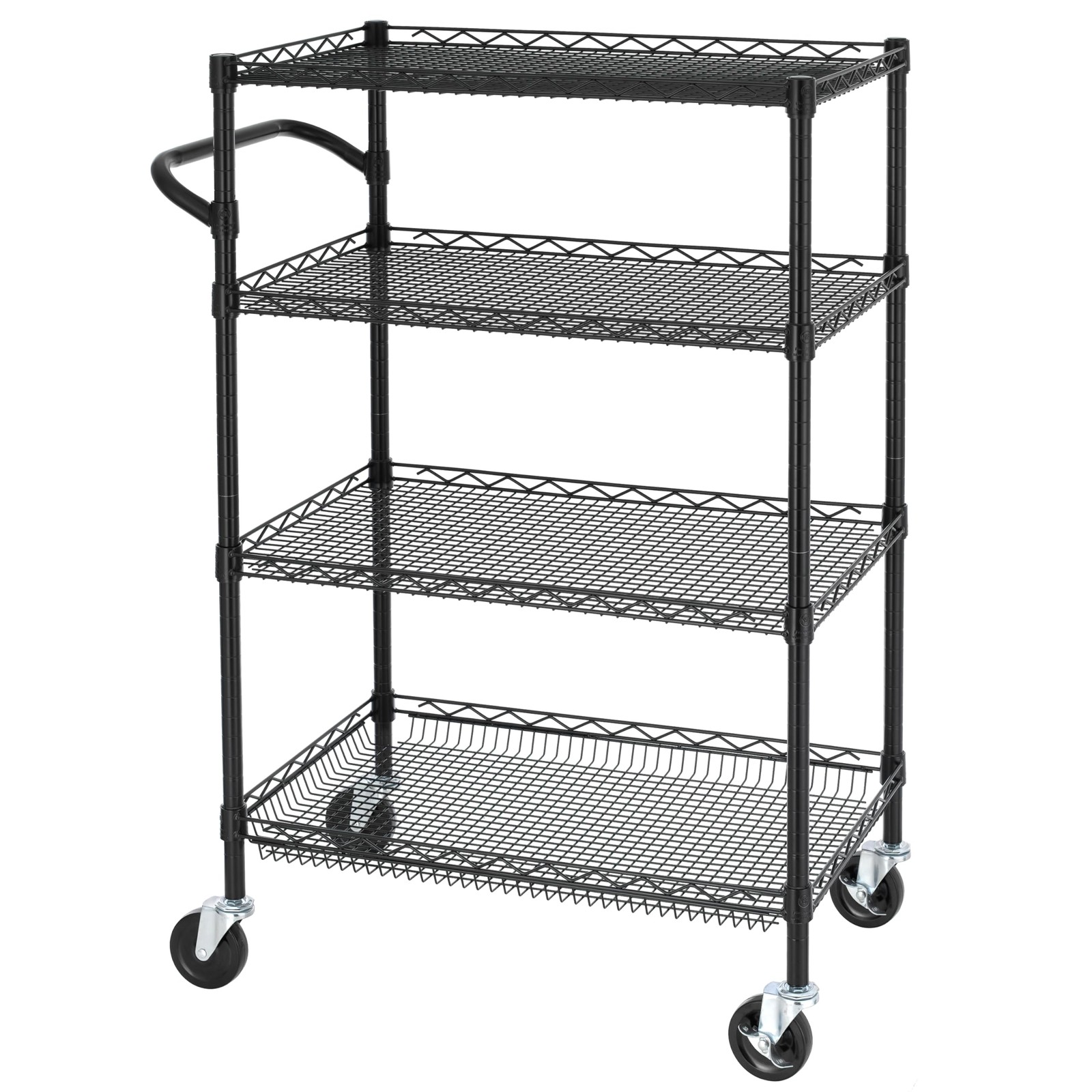 4 Tier Heavy Duty Rolling Metal Wire Utility Cart 18inD x 30inW NSF Black