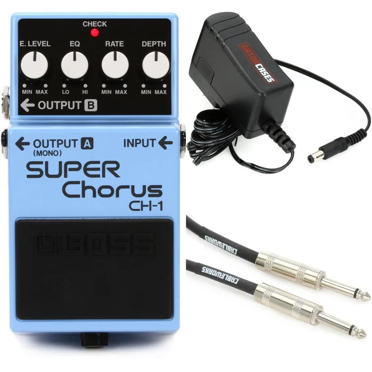 Boss CH-1 Stereo Super Chorus Pedal with Cable and Power Supply