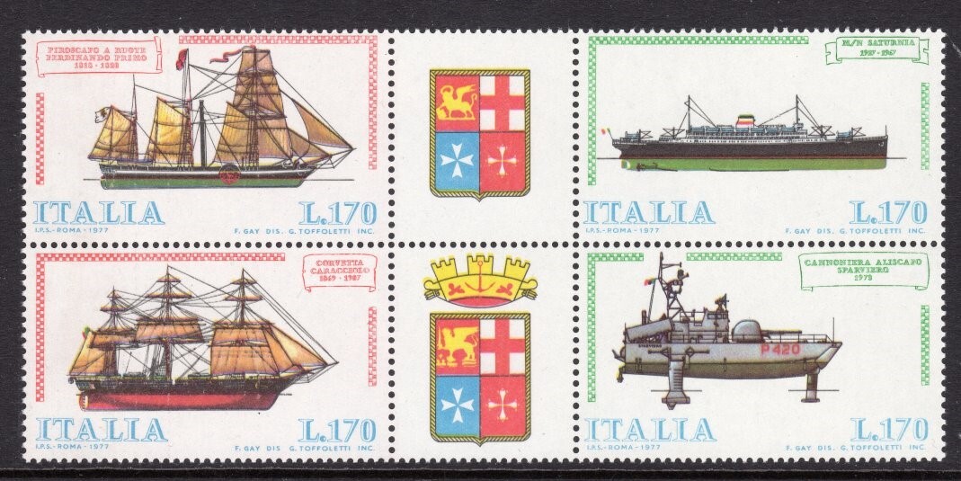 Italy Scott #1276a VF MNH 1977 Se-tenant Block of 4 #1275 in UL Corner