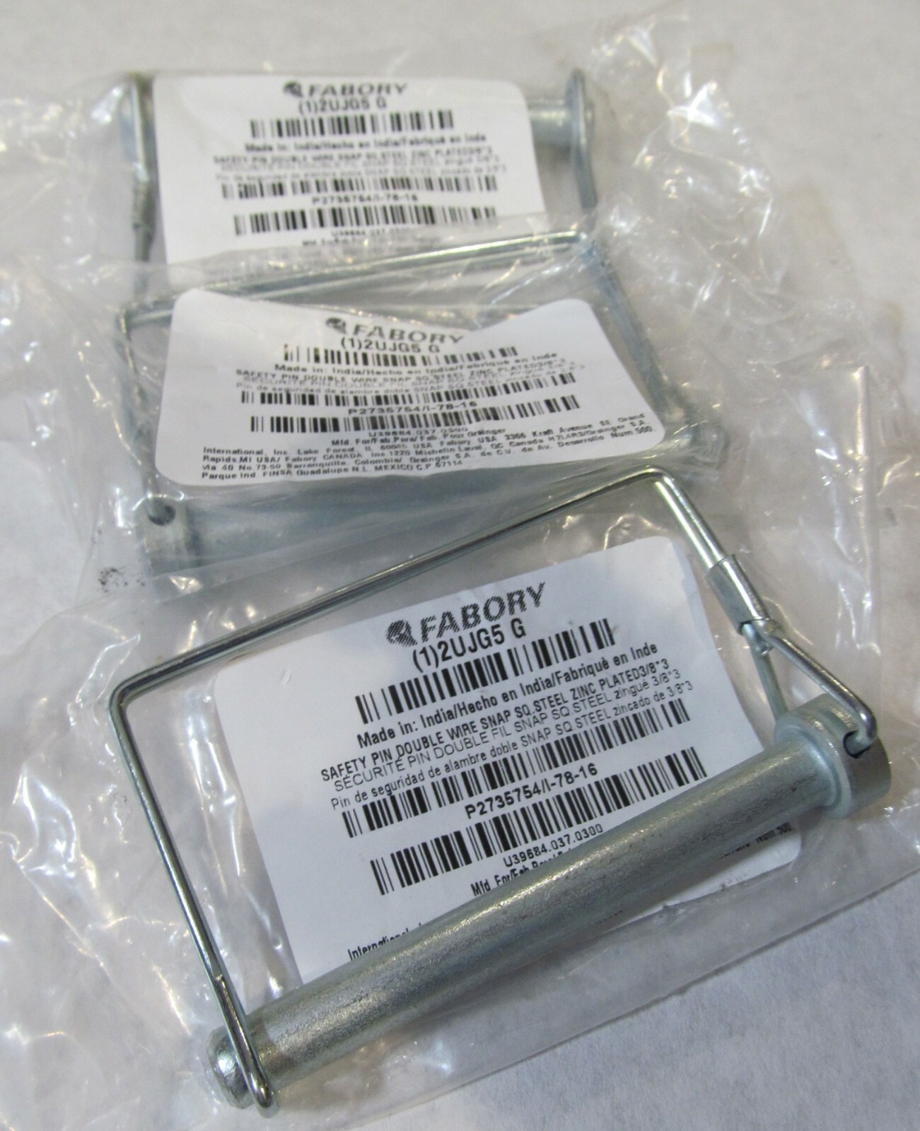 3-PACK FABORY 2UJG5 3/8 TRAILER HITCH SAFETY PIN 2-WIRE SNAP U39684.037.0300