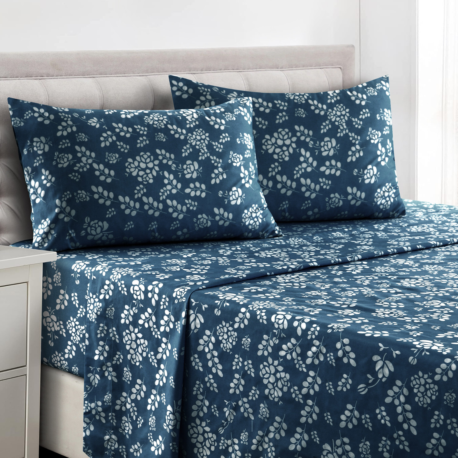 Bed Sheets 4 Piece luxury Microfiber Printed 1800 Series Deep Pocket Sheet Set