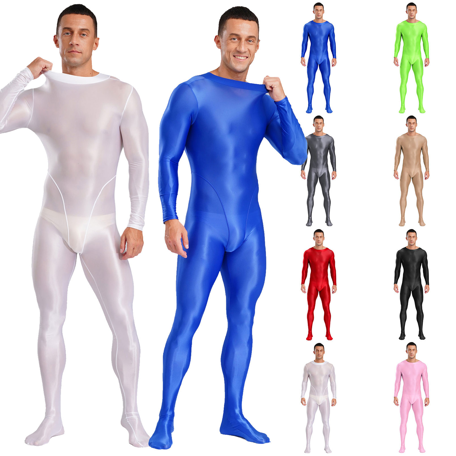 US Mens Glossy Bodycon Bodysuit Full Body Jumpsuit Workout Leotard Sportwear