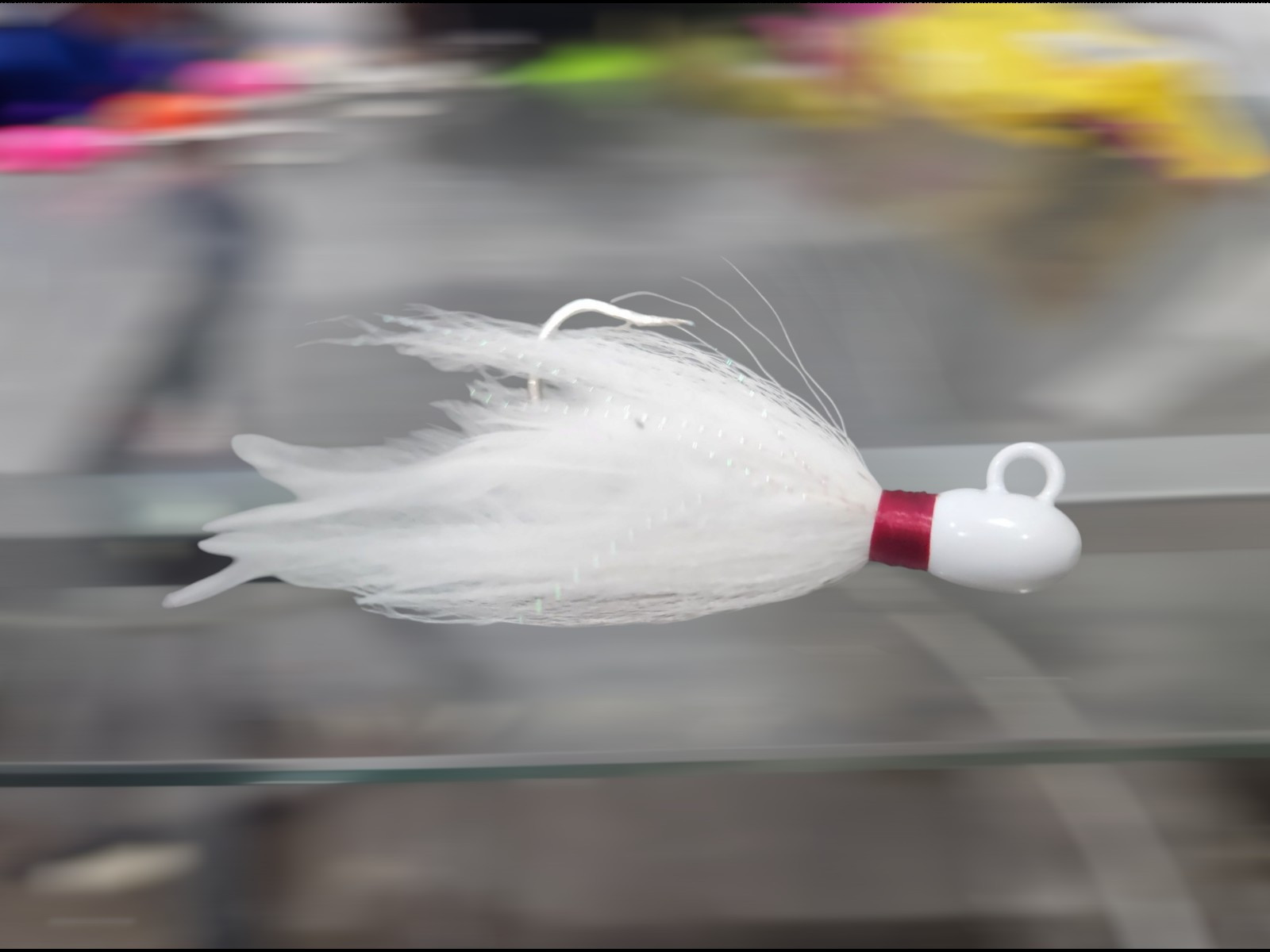 saltwater Bucktail jig white with red collar and crystal flash 1/2oz up to 3oz