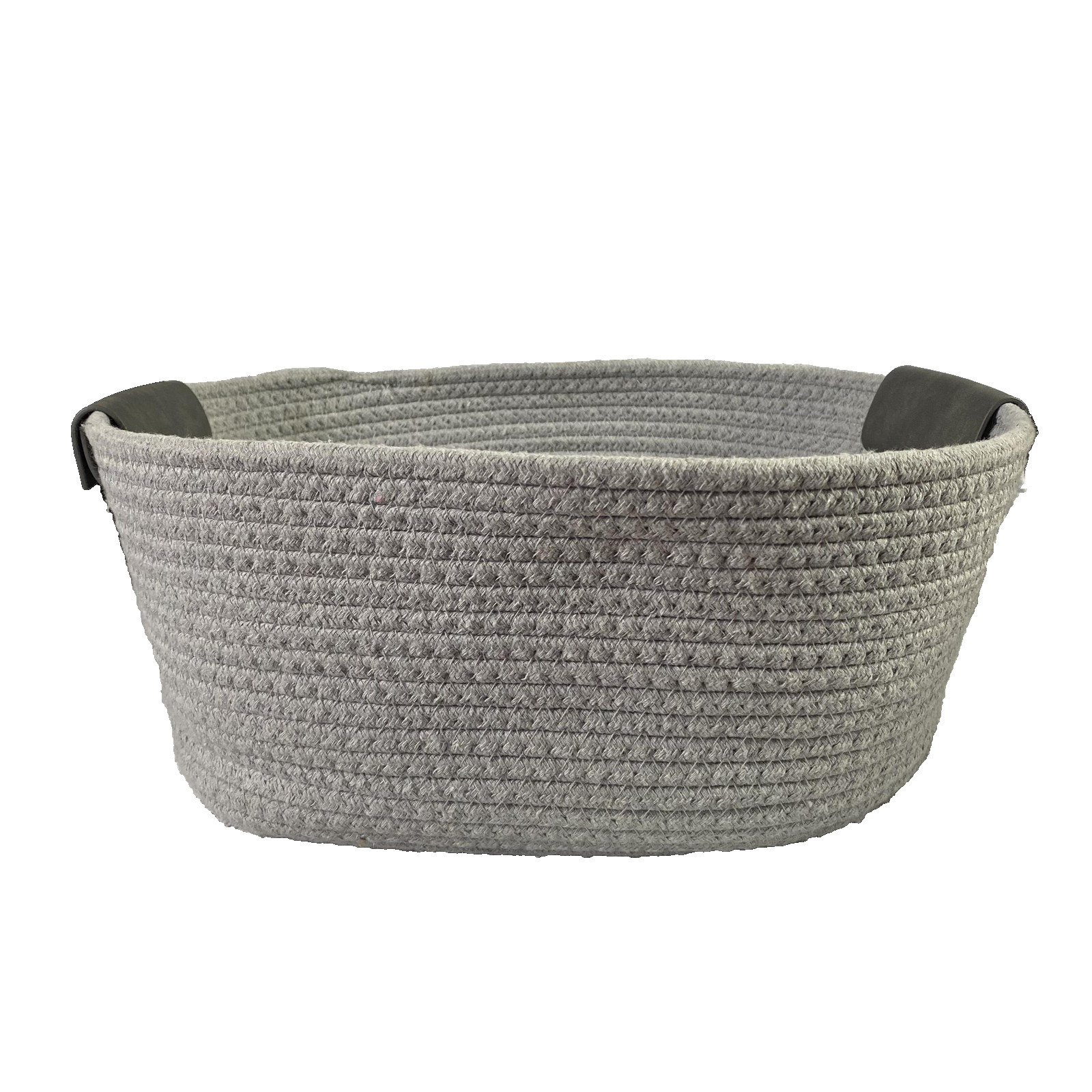 Gray Braided Oval Storage Basket Medium Fabric Plastic Handles Home Organizer