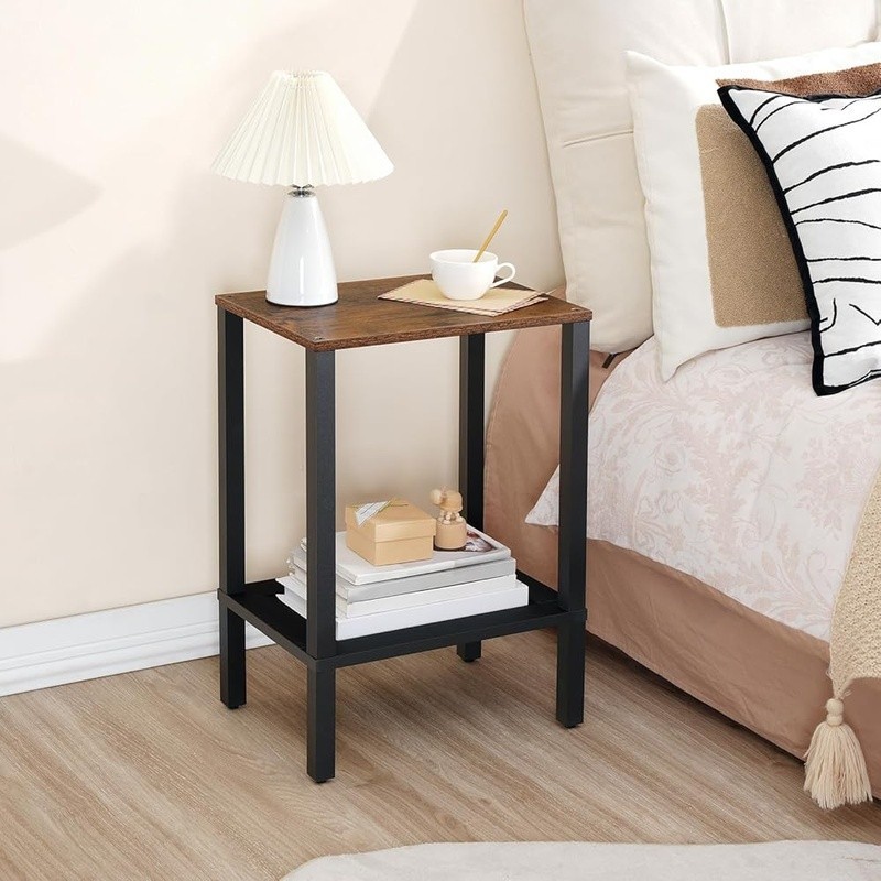 Space Saving End Table 2 Tier Storage Shelf Adjustable Feet Nightstand New