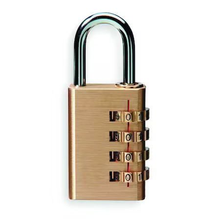 Zoro Select 1Xrw6 Luggage Padlocks, Standard Shackle, Rectangular Solid Brass,
