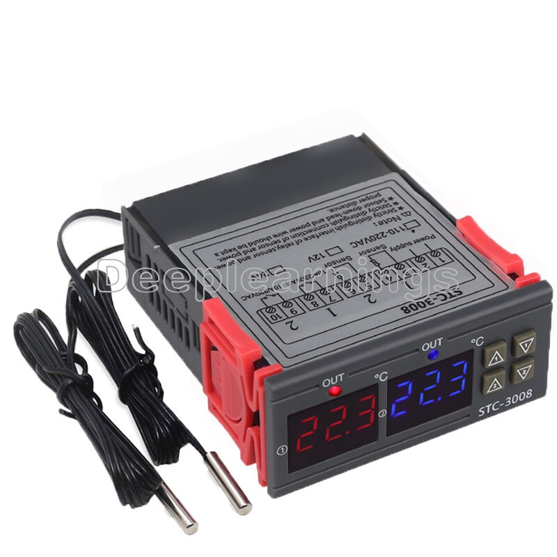 DC 12V Digital STC-3008 LED Display Dual Temperature Thermostat Controller Probe