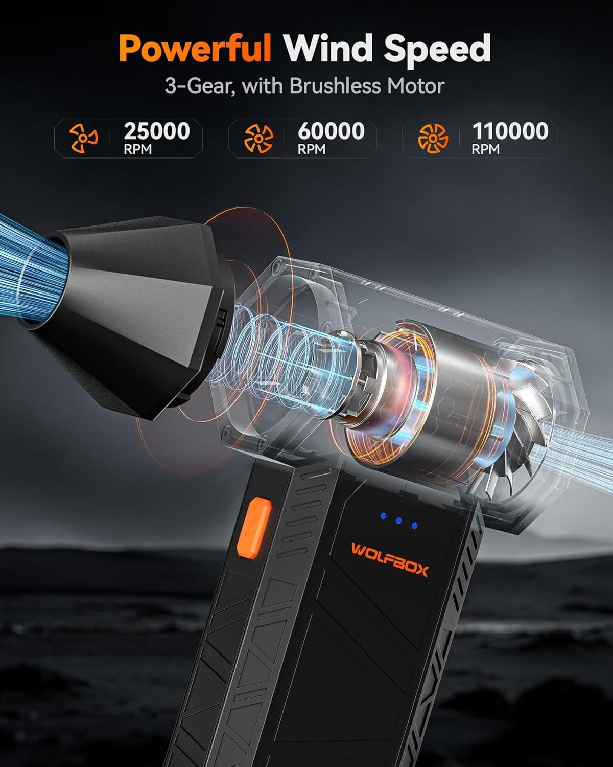 MegaFlow50 Cordless Air Duster with 3-Gear Settings & Fast Charging Capability