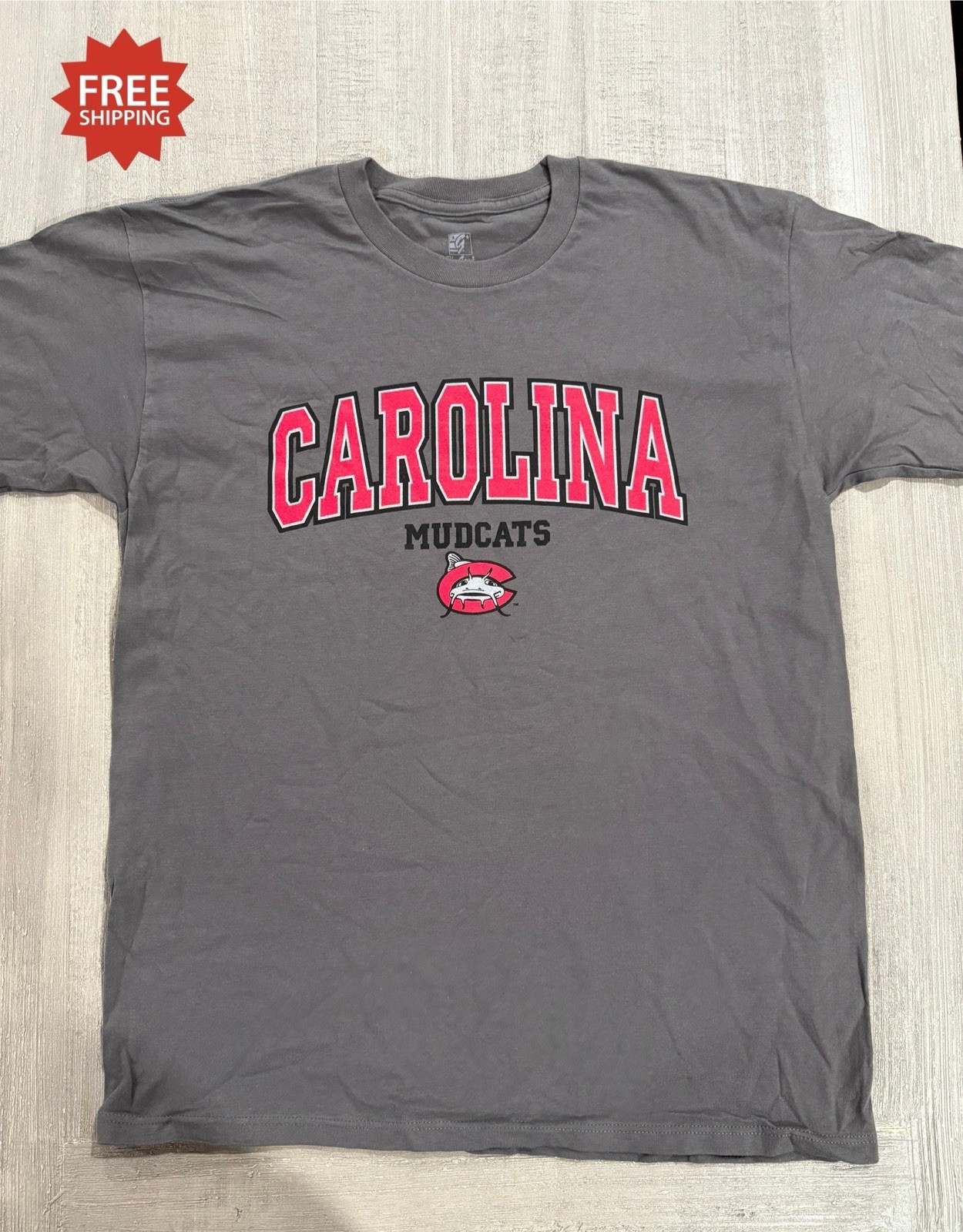 Carolina Mudcats Minor League Baseball Gray T-Shirt - Sz L / Large - NEW - USA