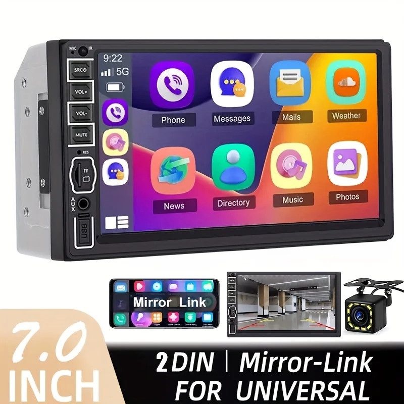 Double 2 Din 7'' Car Stereo Radio HD Touch Screen Carplay BT FM RDS Rear Camera；