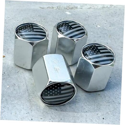 TACTILIAN American Flag Tire Valve Caps 4 Pack Silver USA Flag Valve Caps