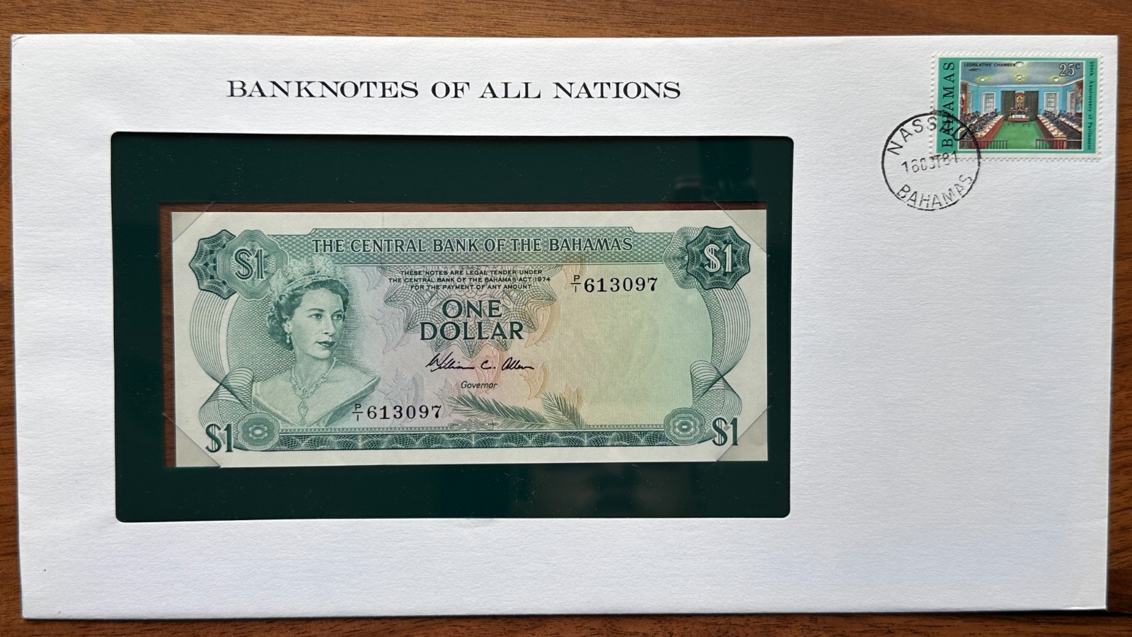 Banknotes of All Nations - Bahamas 1 Dollar 1974 Sig. Allen UNC p-35b