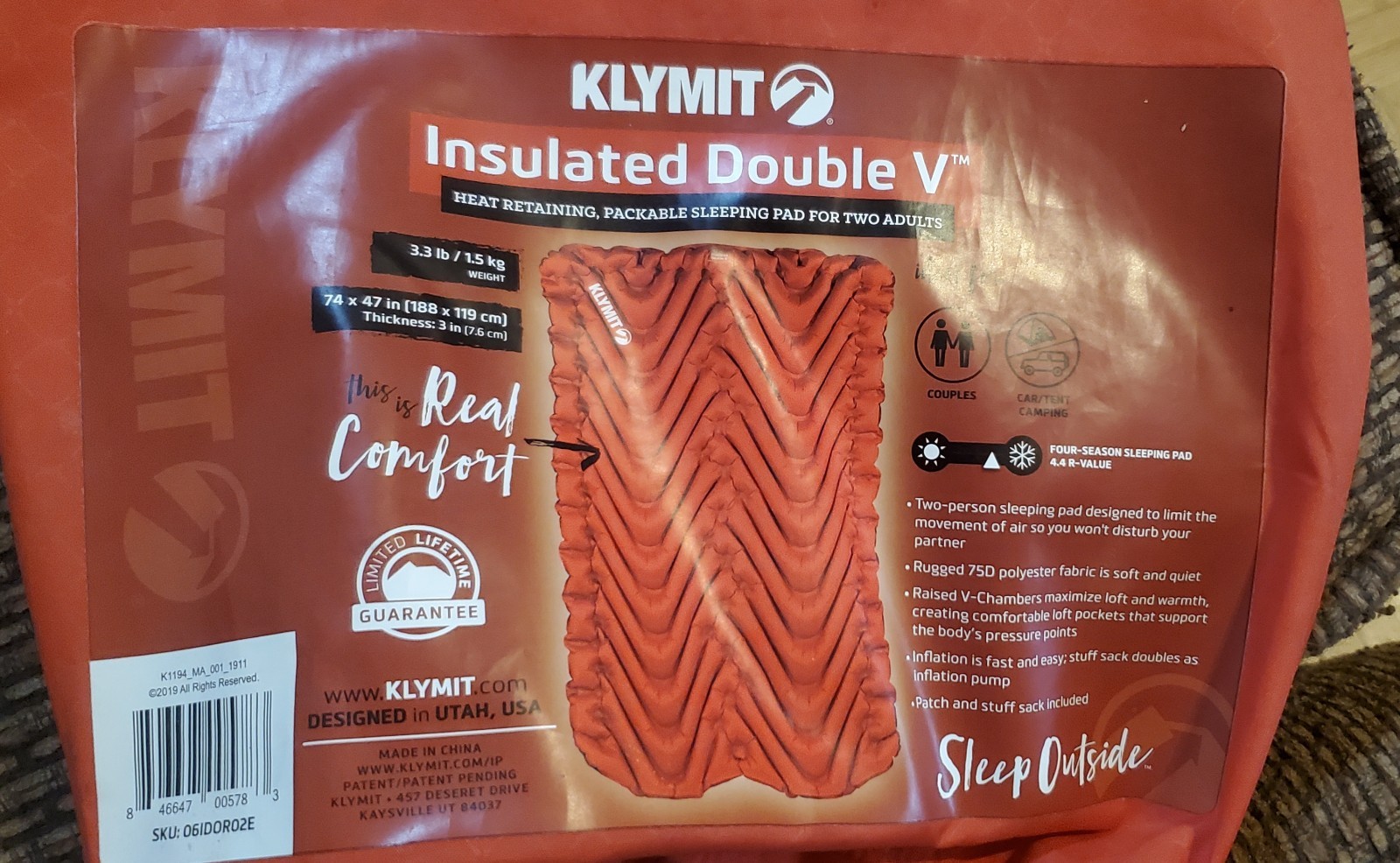 Klymit 06IDORRFE Insulated Double Static V Two-person Sleeping Camping Pad
