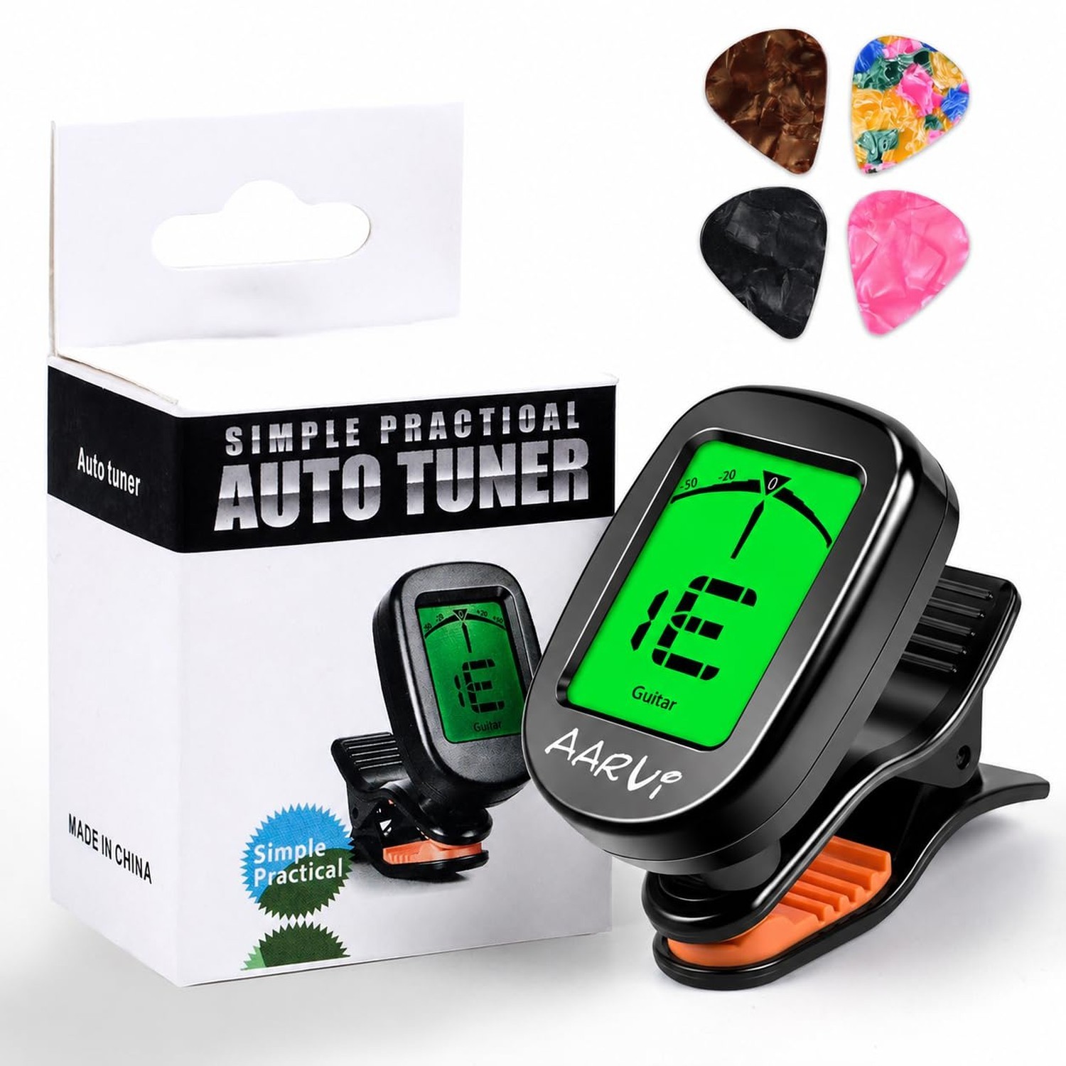 AARVI Guitar Tuner Clip On - 360° Rotating LCD Display for All Instruments,
