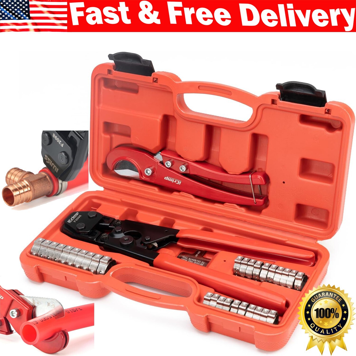 PEX Clamp Tool Kit for 3/8 to 1 Inch PEX Cinch Clamps 20Pcs 1/2 Inch & 10Pcs 3/4