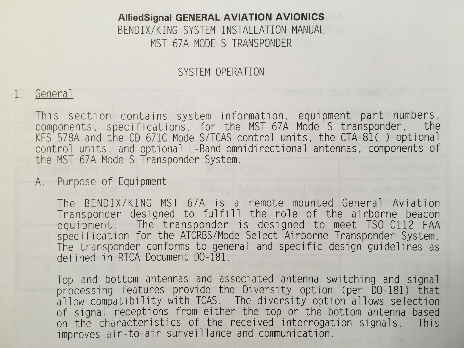King MST-67A Mode S ATC Transponder System Install Manual