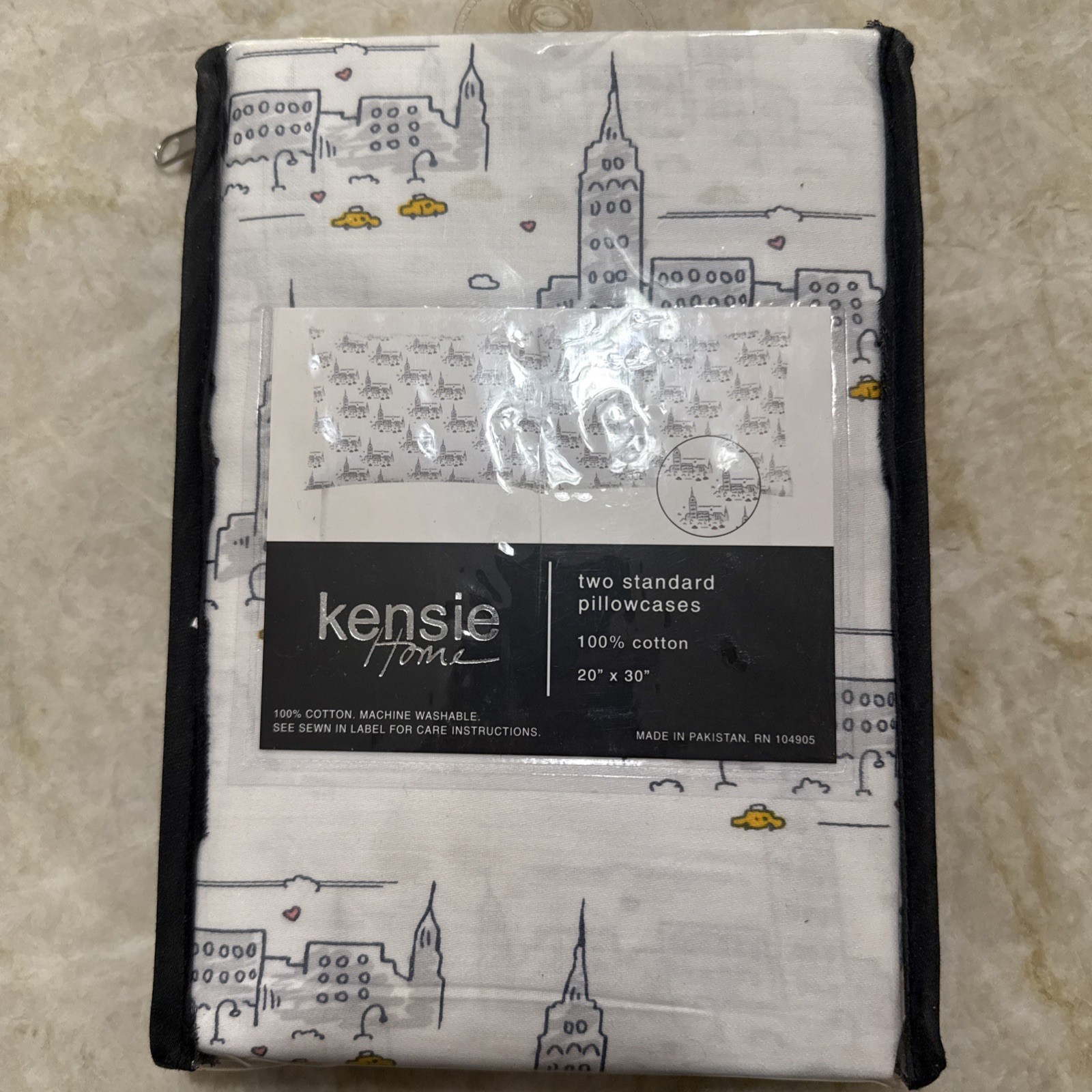KENSIE HOME, NEW YORK CITY TAXI CAB, 2 STANDARD PILLOWCASES. 20" X 30" (NEW).