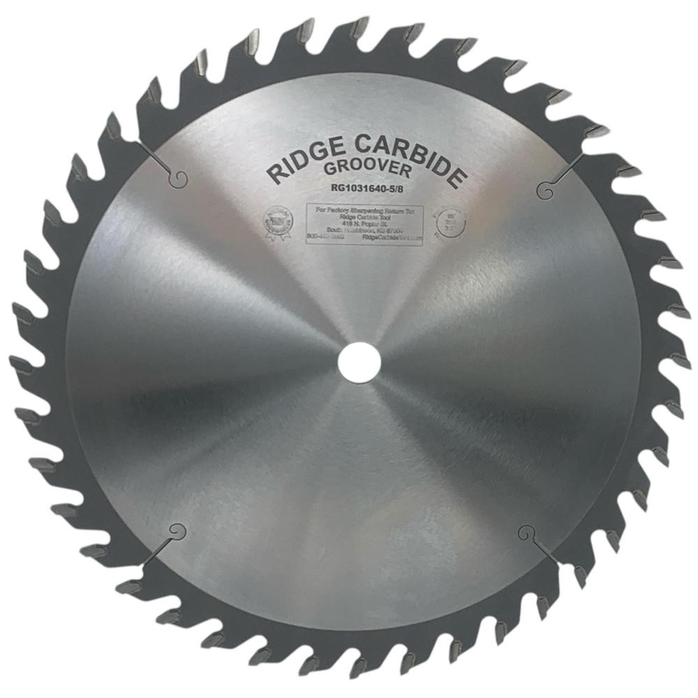 Ridge Carbide 10" Groover Saw Blade | 40 Teeth, FTG Grind, 20° Hook, 5/8" Bore