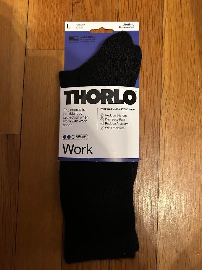 THORLO-UNISEX CREW WORK SOCKS-LARGE-BLACK-FITS M 9-12.5  / W 10.5-13-FREE- SHIP