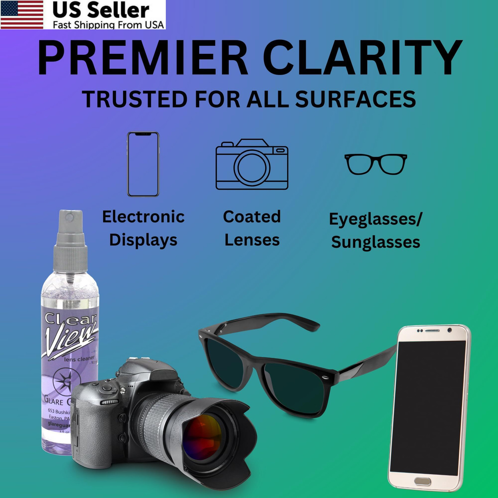 Glare Guard Clear View Lens Cleaner with Microfiber Cloth, 1 pack, 4oz bottle