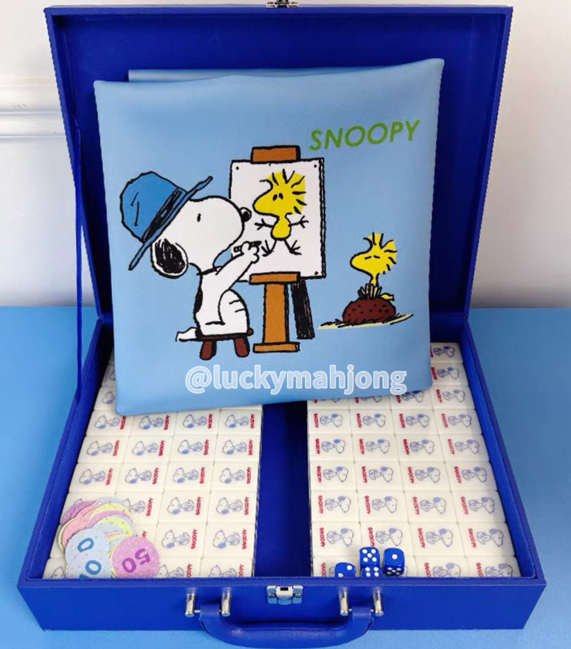 2026 Snoopy Premium Large-size Mahjong Tiles Set + Leather Suitcase