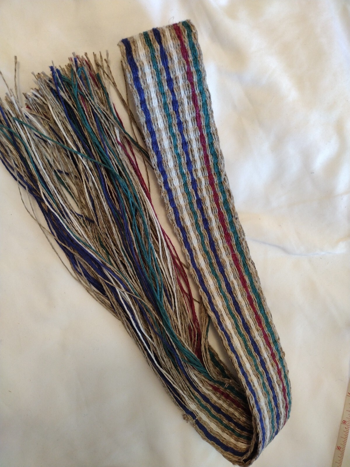 #151 Powder horn strap belt Natural Hemp And Flax In Stripe Of Colors 55"x 1.5"