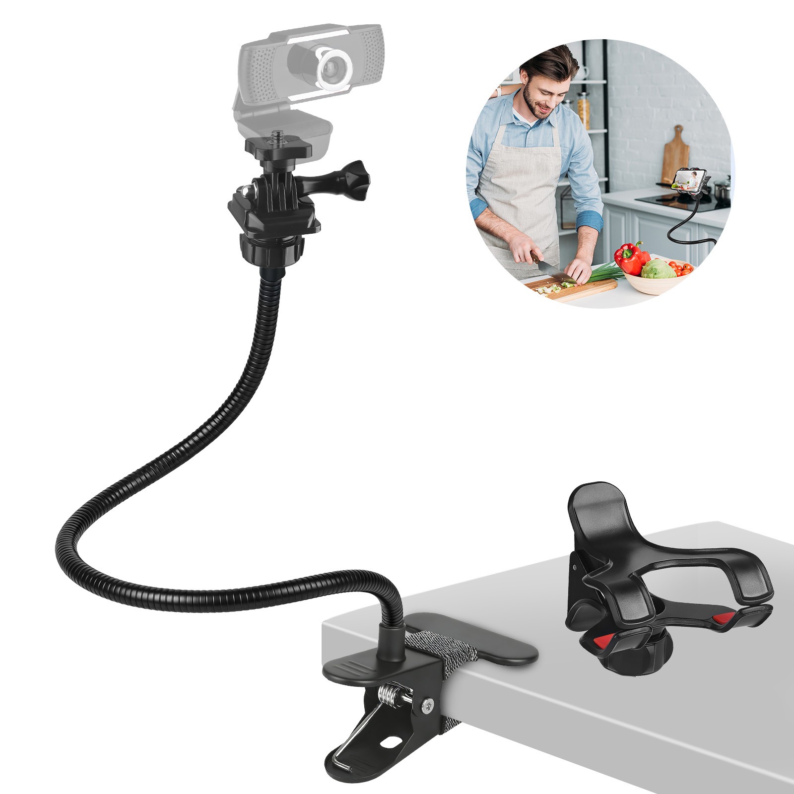 22" Webcam Stand Flexible Arm Desk Gooseneck Mount Stand for Phone GoPro Camera