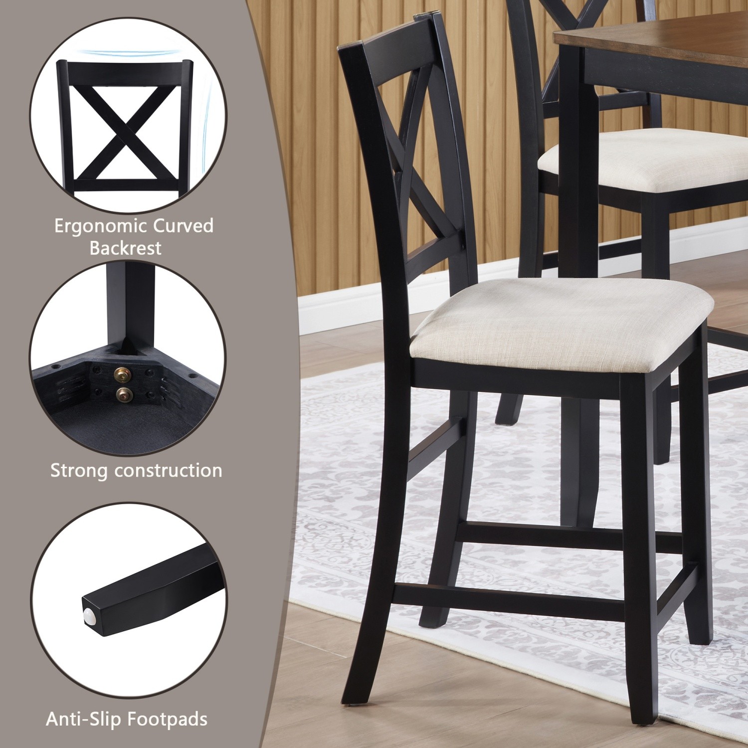 5-Piece Square Dining Table Set with Wood Kitchen Table and 4 Upholstered Chairs