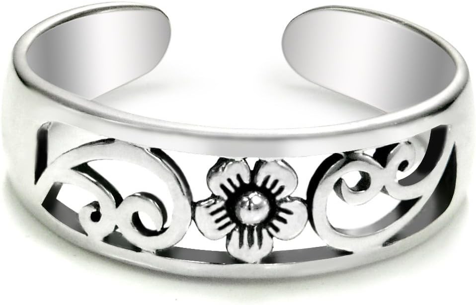 Metal Factory Sterling Silver Hawaiian Plumeria Flower Adjustable Toe Band Ring