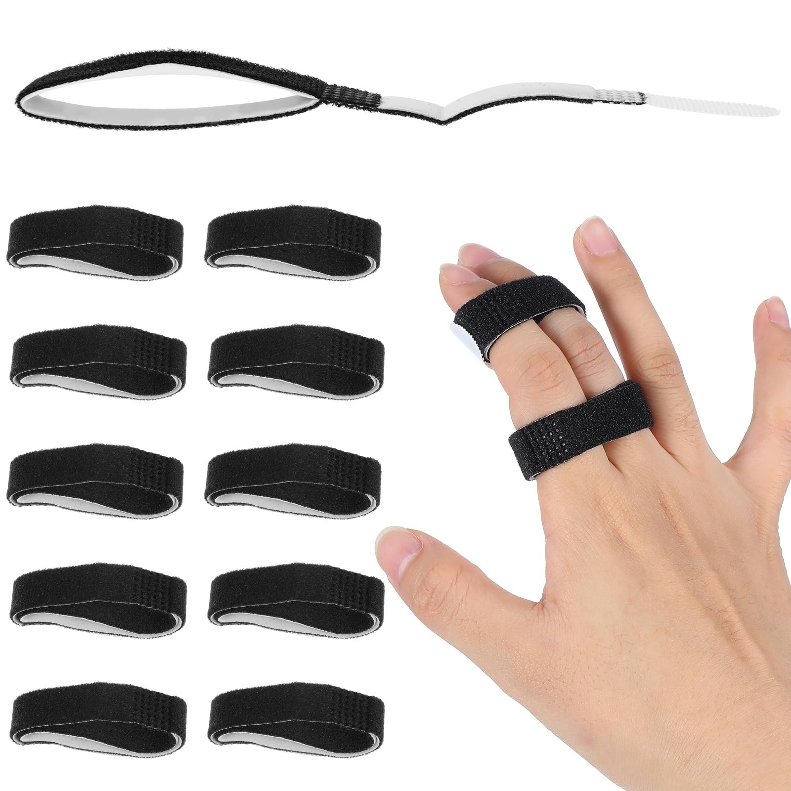 10 Pack Hook and Loop Finger Wrap, Washable and Reusable Buddy Straps for Finger