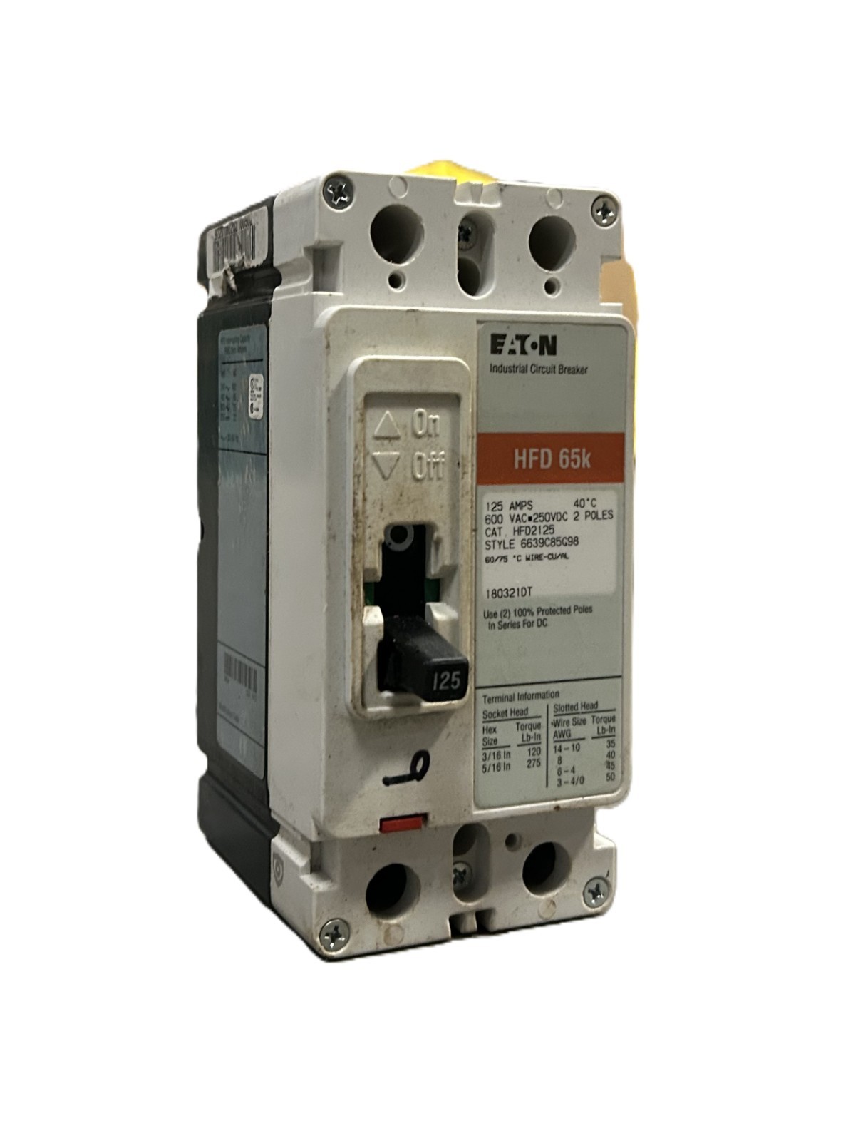 Eaton HFD2125 Industrial Circuit Breaker 125A 2-Pole 600VAC