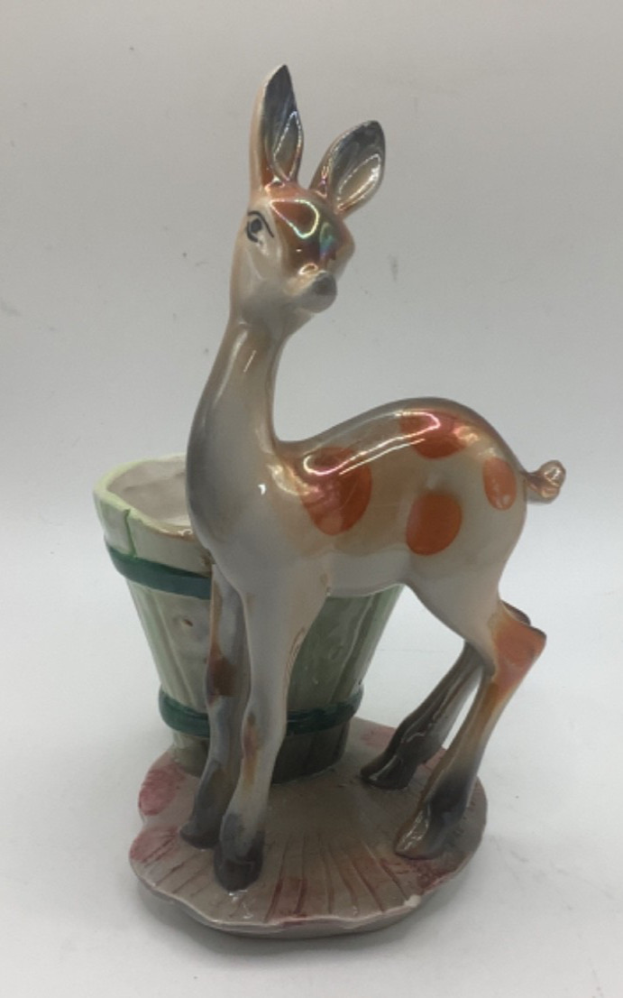 Bambi Fawn Planter Mid Century Japan Unsigned Ceramic Glossy Vibrant Colors