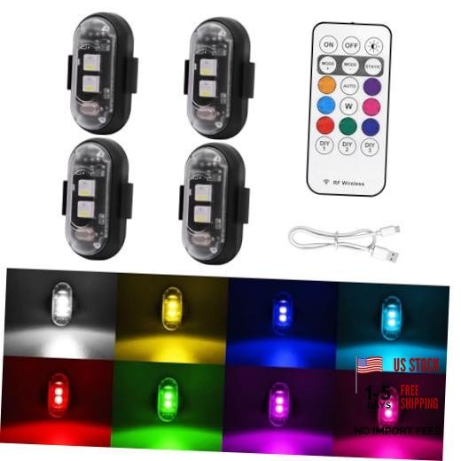 4PCS Wireless LED Strobe Lights with Remote Control, 8 Colors USB Charing