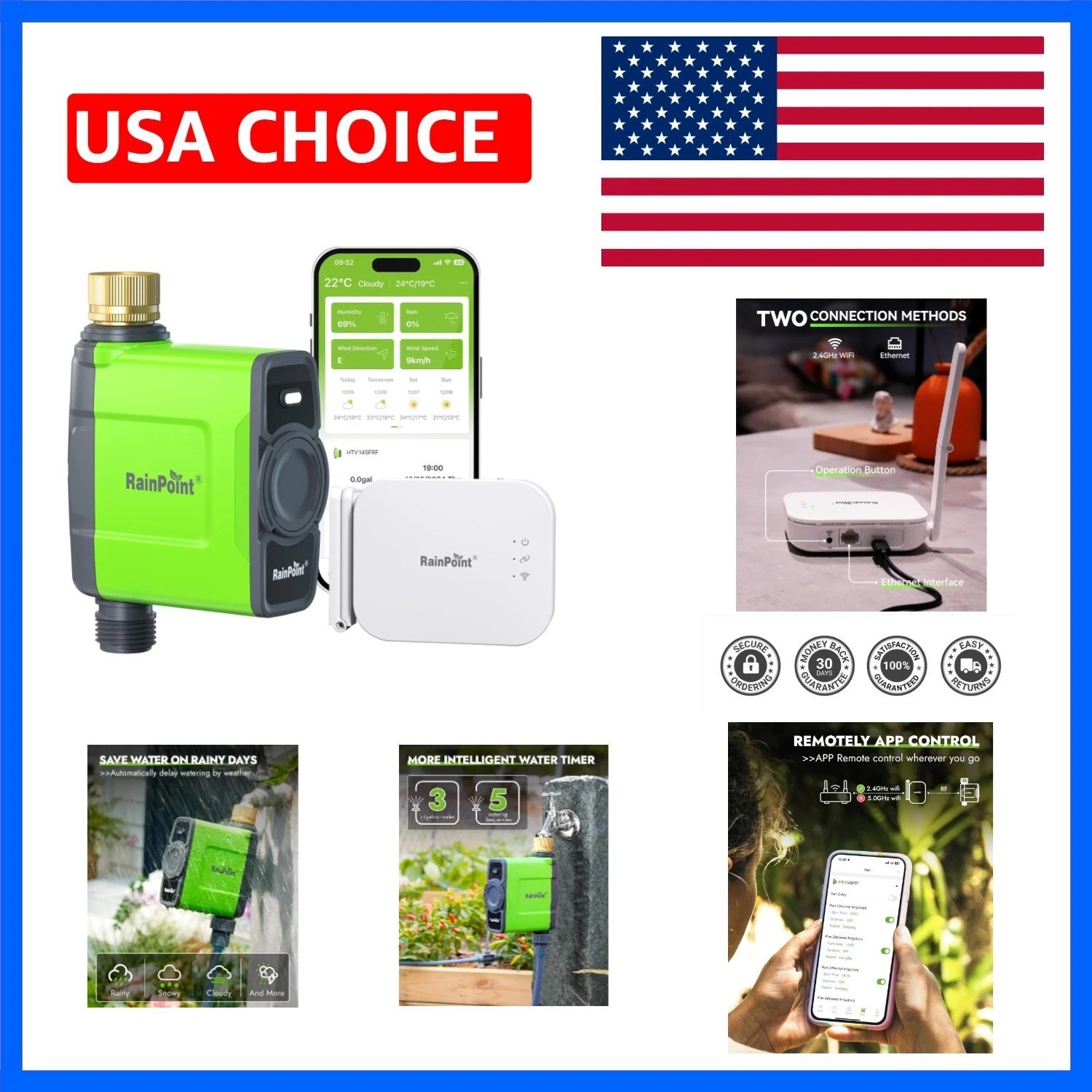 WiFi Water Timer for Garden Hose, Brass Inlet WiFi Sprinkler Controller, Smar...
