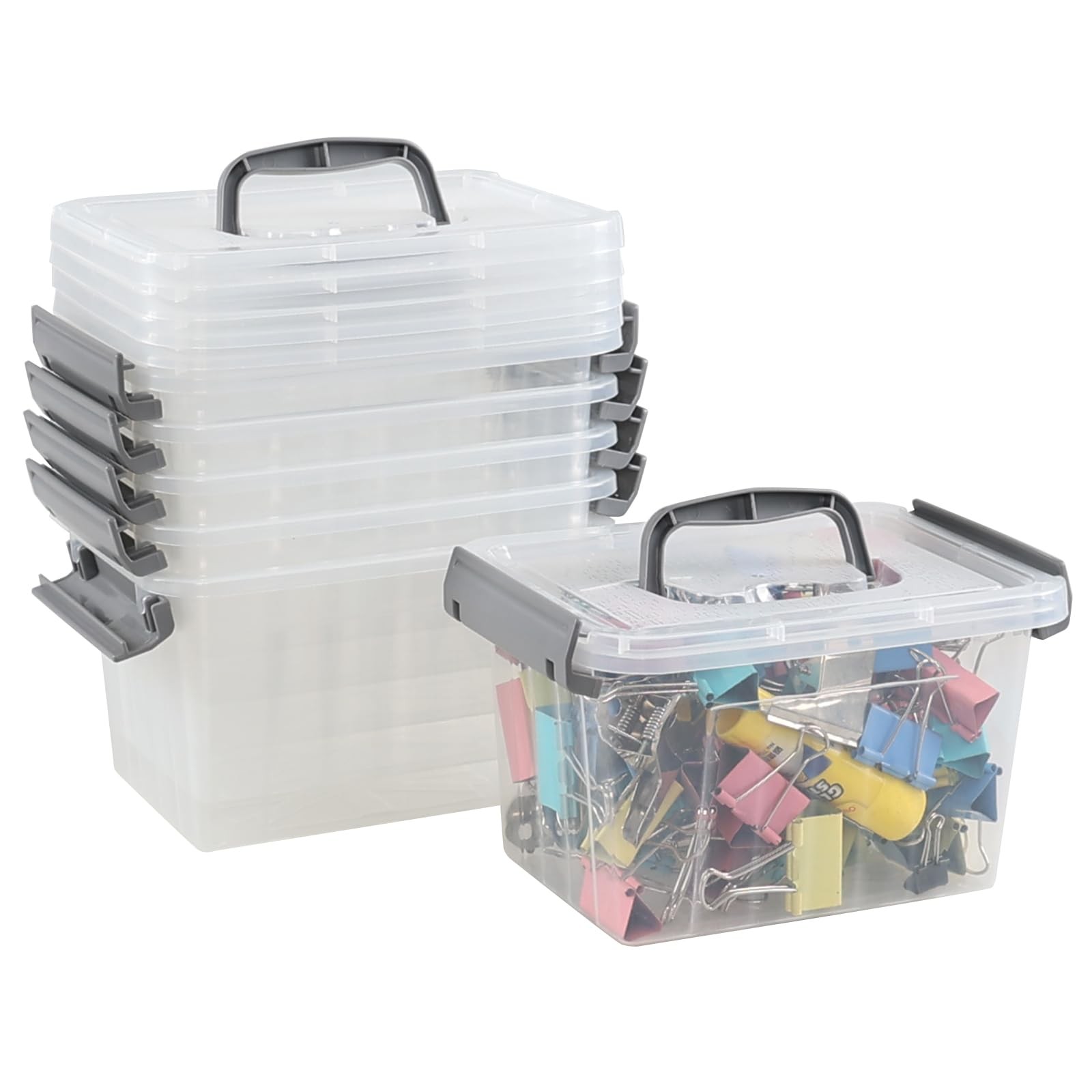 3.5 Quart Small Clear Latching Boxes with Handle, 6 Packs