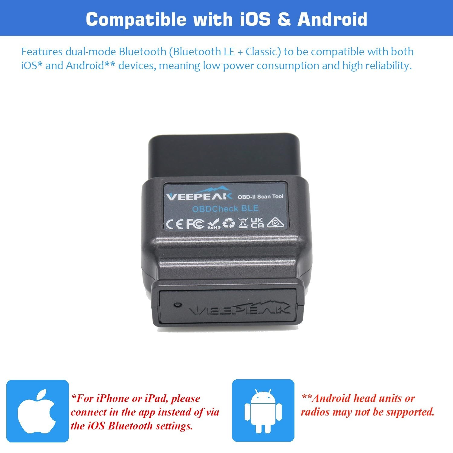 Veepeak OBDCheck BLE Bluetooth OBD II Scanner for iOS Android Car Code Reader