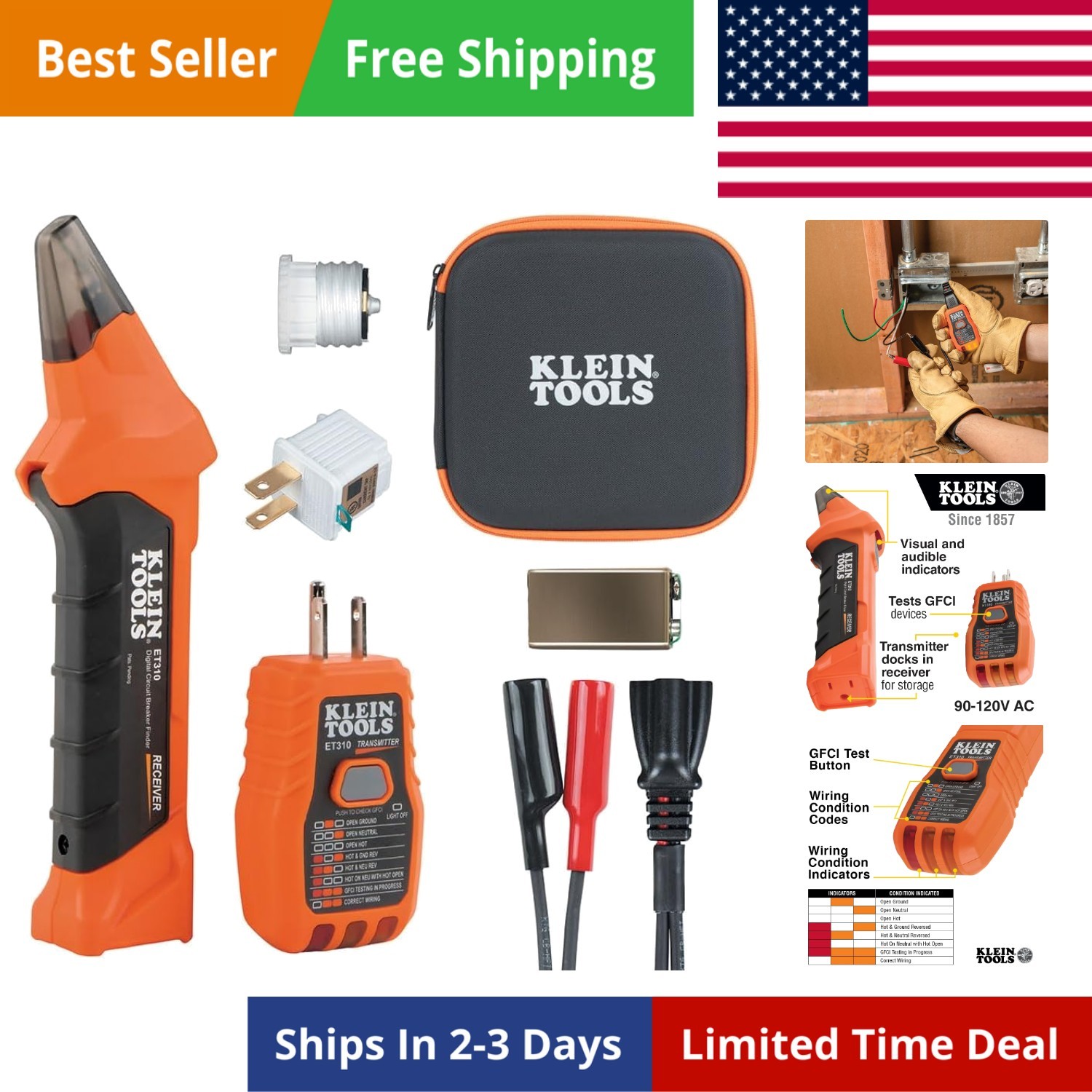 AC Circuit Breaker Finder Kit, Electric Tester, GFCI Tester, Leads, Adapters ...